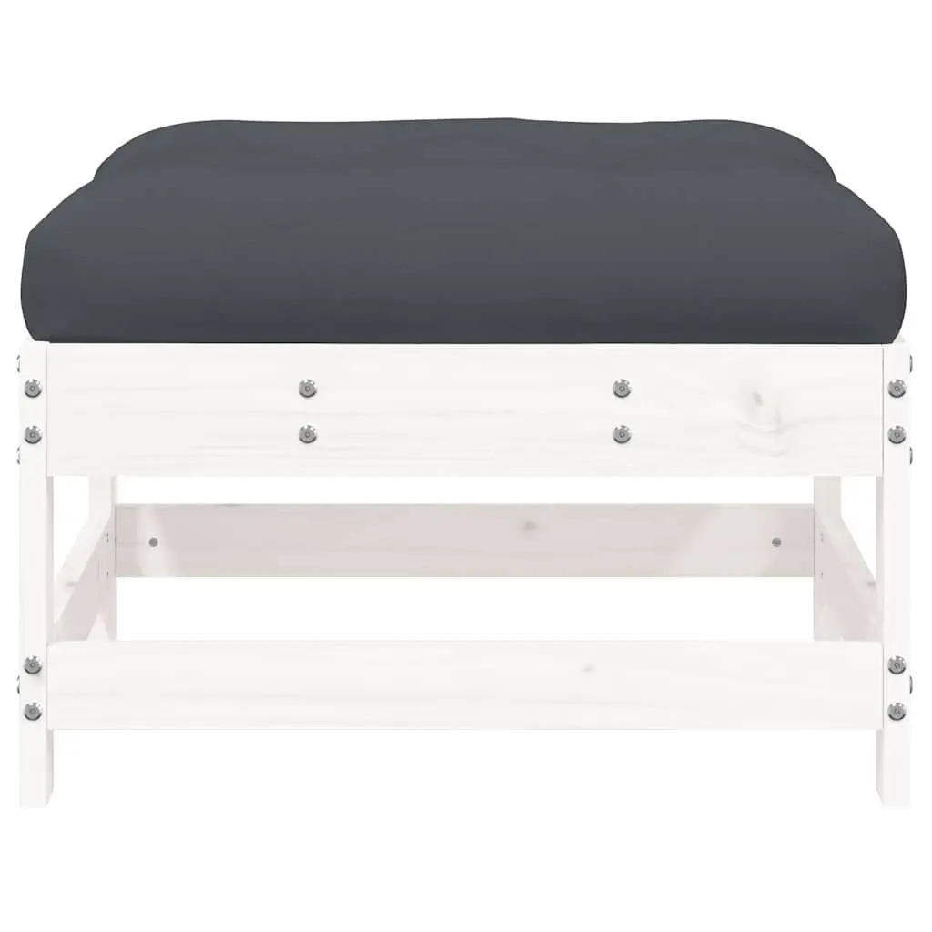 Garden Footstool Slatted Wood White with Cushion