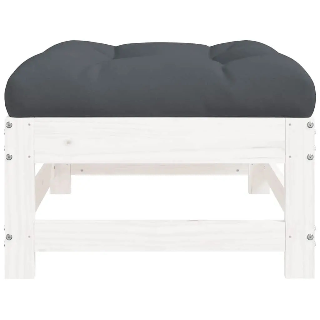 Garden Footstool Slatted Wood White with Cushion