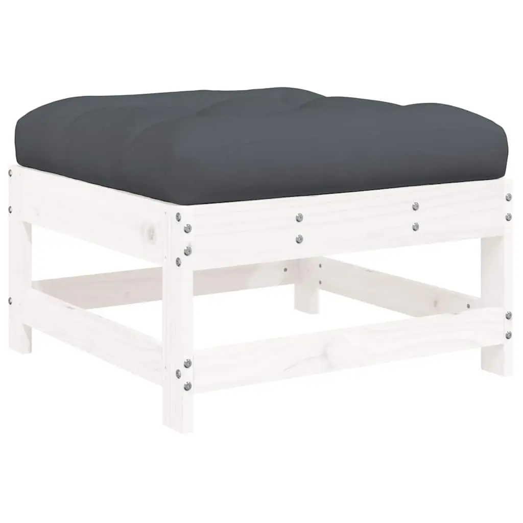 Garden Footstool Slatted Wood White with Cushion
