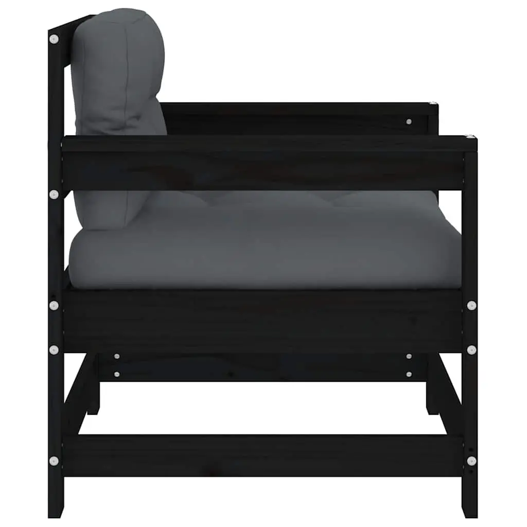 Outdoor Garden Chairs with Cushions 2 Pcs Black Wooden Patio Seating Set