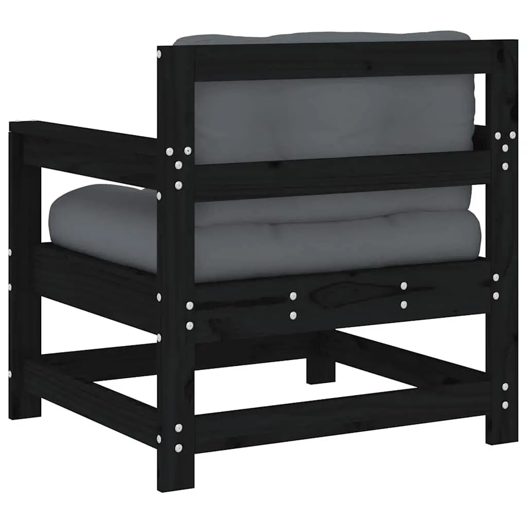 Outdoor Garden Chairs with Cushions 2 Pcs Black Wooden Patio Seating Set