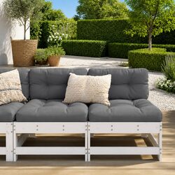 Outdoor Middle Sectional Sofa 2 pcs White Solid Wood Pine Garden Patio Cushions