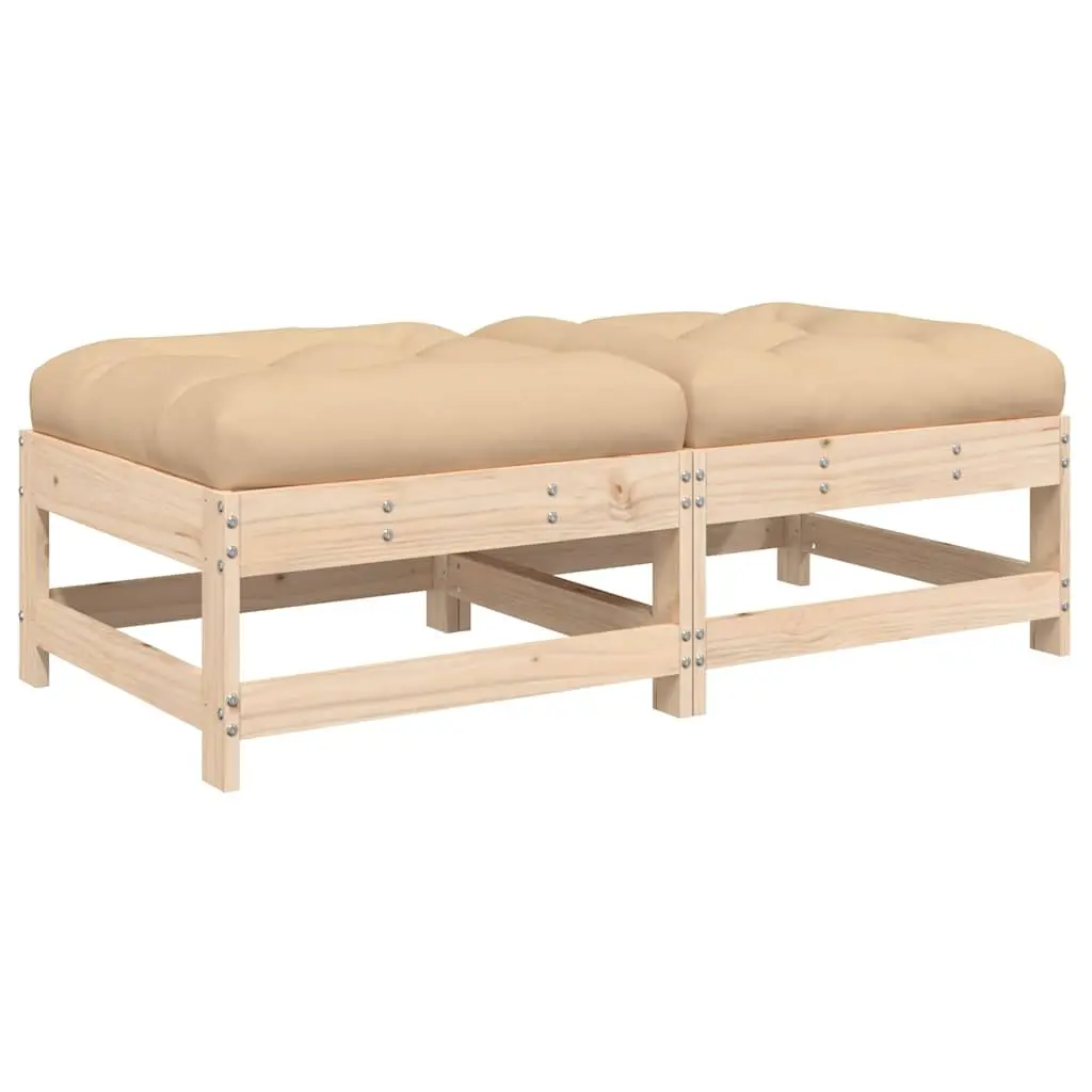 Garden Footstools Solid Pine Wood Brown 2 Piece Outdoor Seating