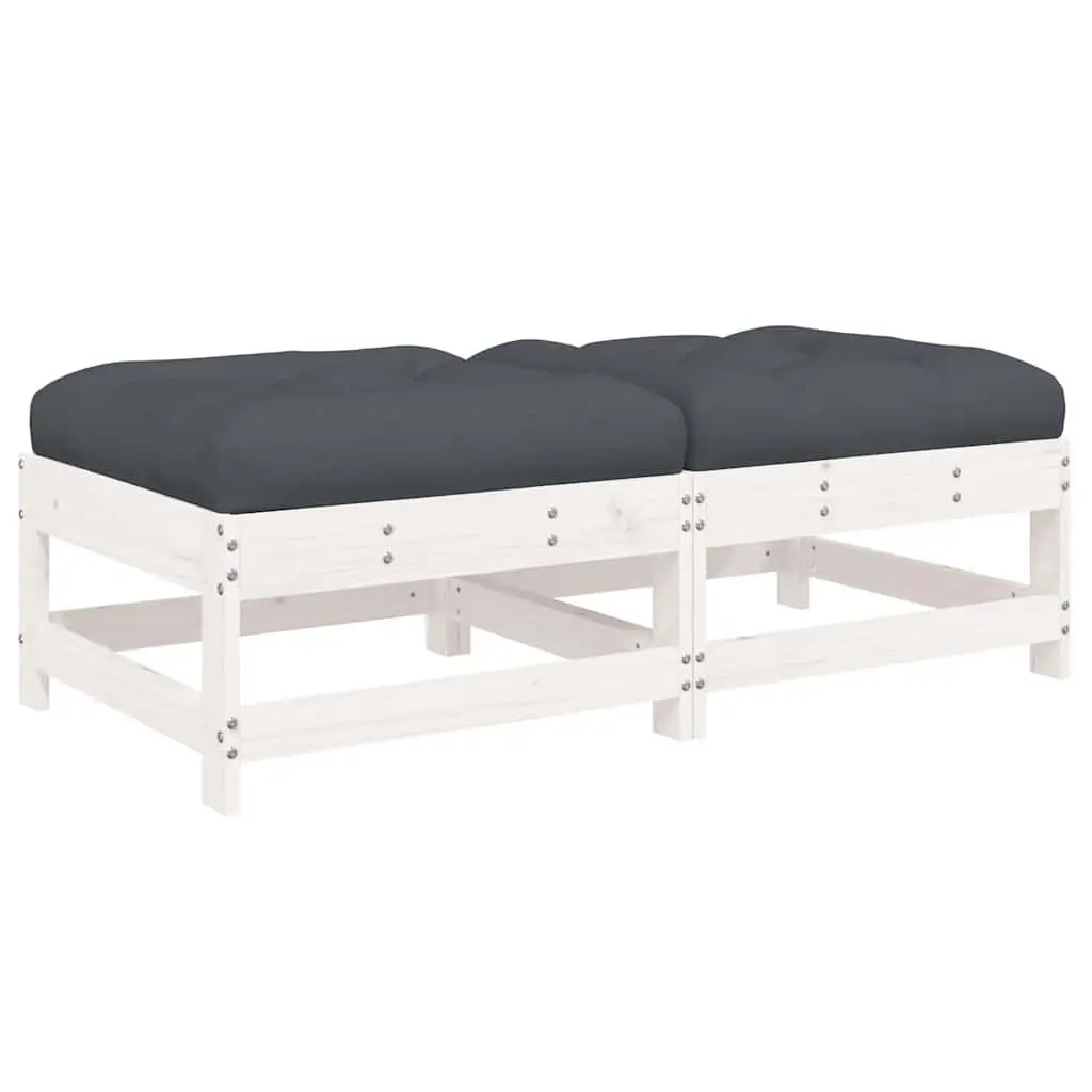 Garden Footstools with Cushions 2pcs White Outdoor Seating Wooden Frame