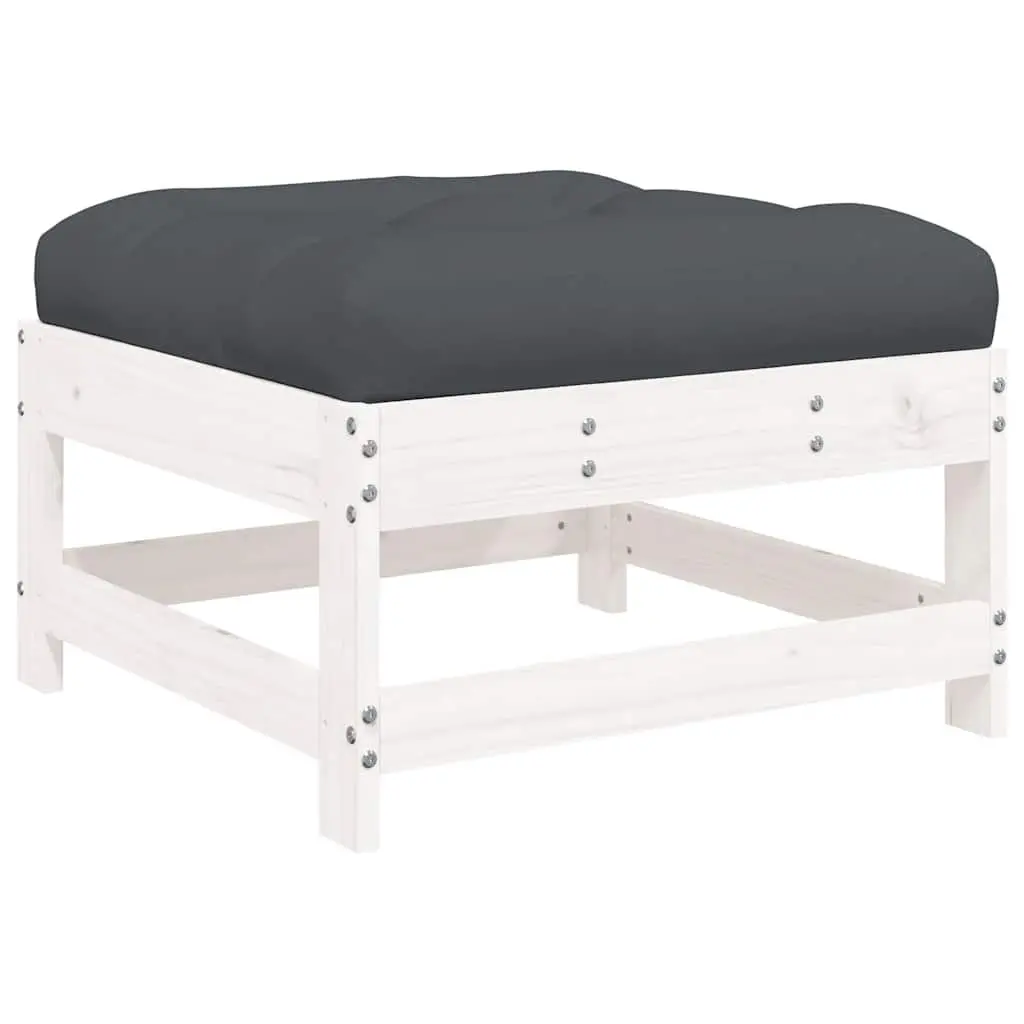 Garden Footstools with Cushions 2pcs White Outdoor Seating Wooden Frame