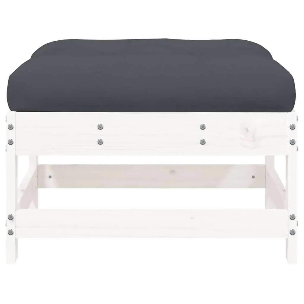 Garden Footstools with Cushions 2pcs White Outdoor Seating Wooden Frame