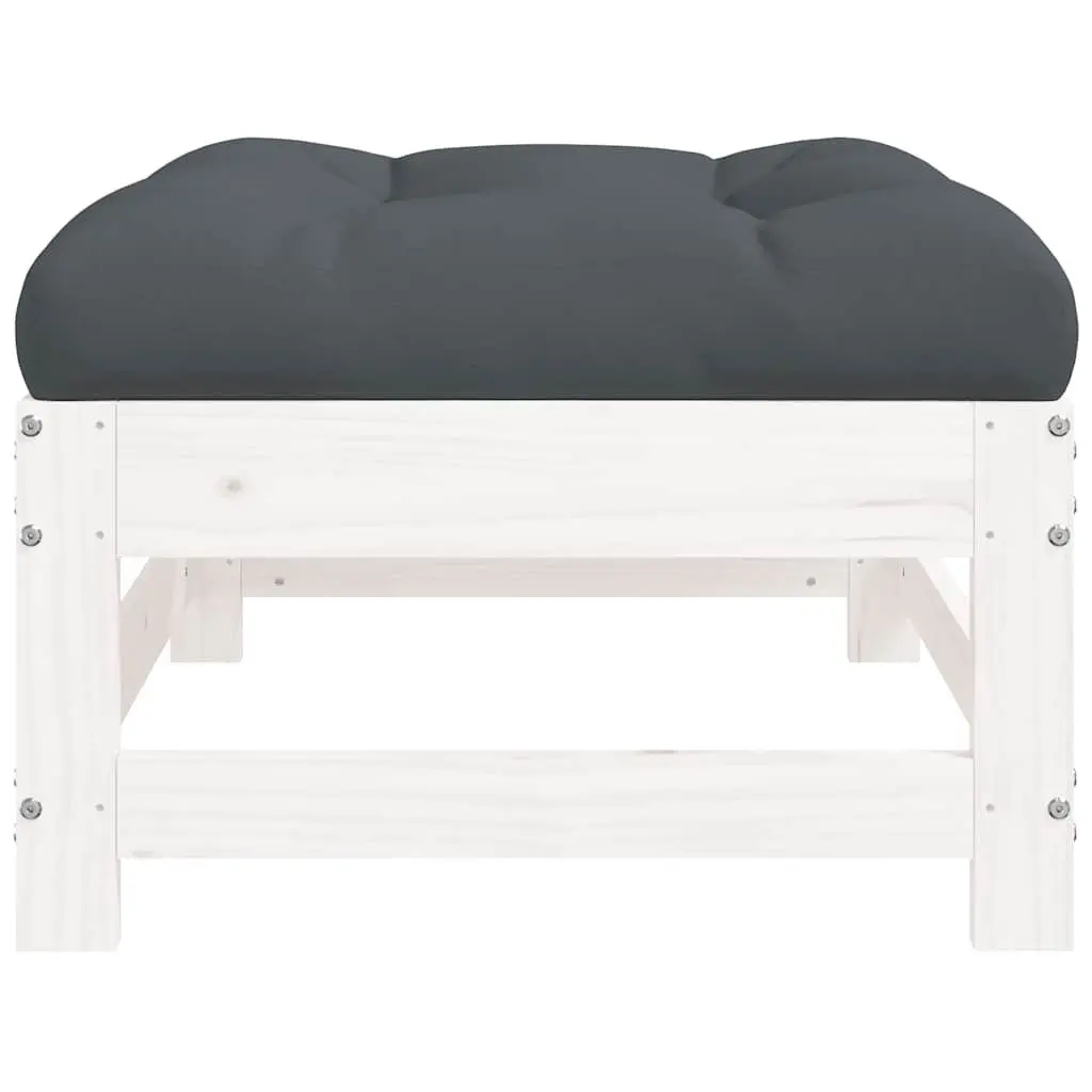 Garden Footstools with Cushions 2pcs White Outdoor Seating Wooden Frame