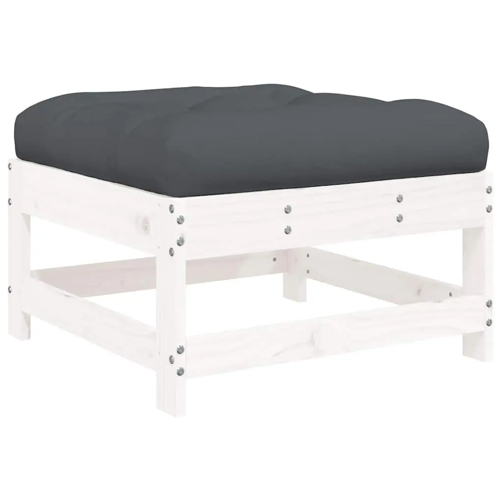 Garden Footstools with Cushions 2pcs White Outdoor Seating Wooden Frame