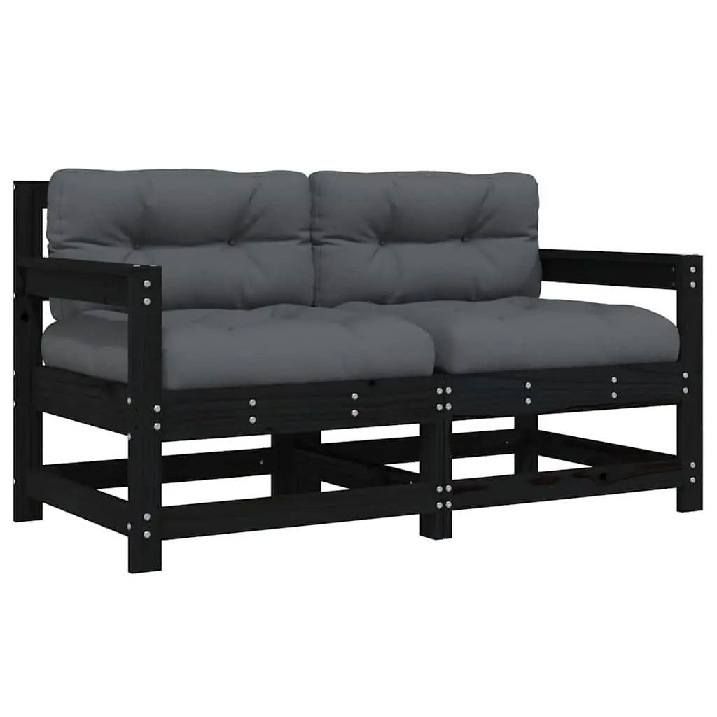 Outdoor Garden Chairs Solid Pine Wood Black with Cushions Set of 2
