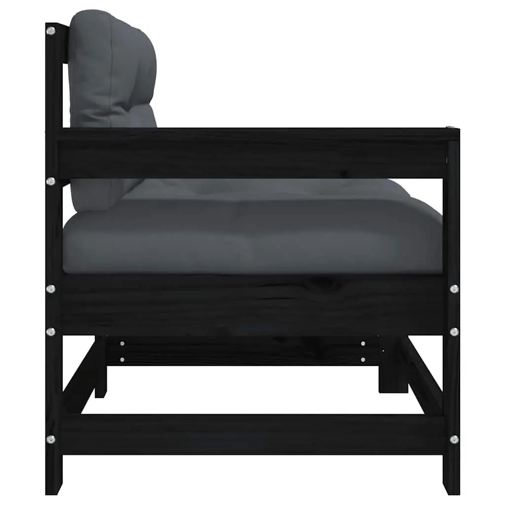 Outdoor Garden Chairs Solid Pine Wood Black with Cushions Set of 2