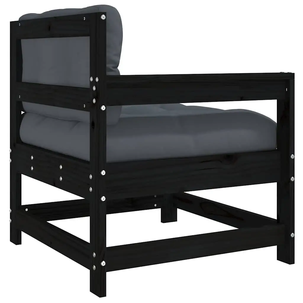 Outdoor Garden Chairs Solid Pine Wood Black with Cushions Set of 2