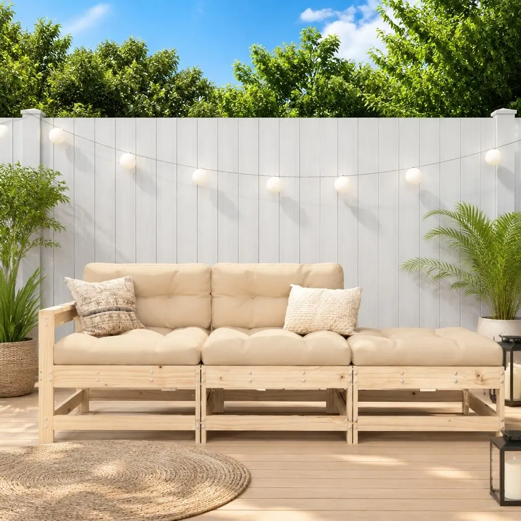 3 Piece Garden Lounge Set Solid Pine Wood Modular Sectional Sofa with Cushions Brown