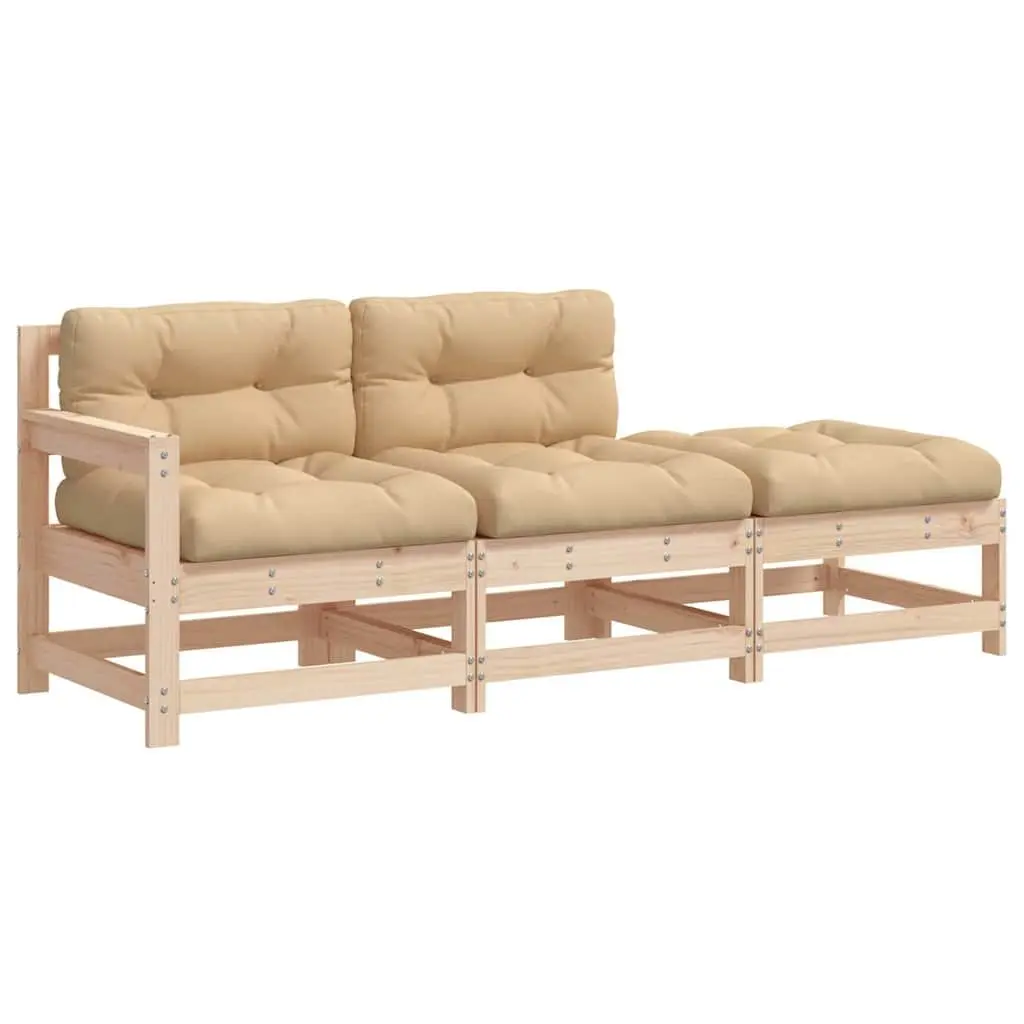 3 Piece Garden Lounge Set Solid Pine Wood Modular Sectional Sofa with Cushions Brown