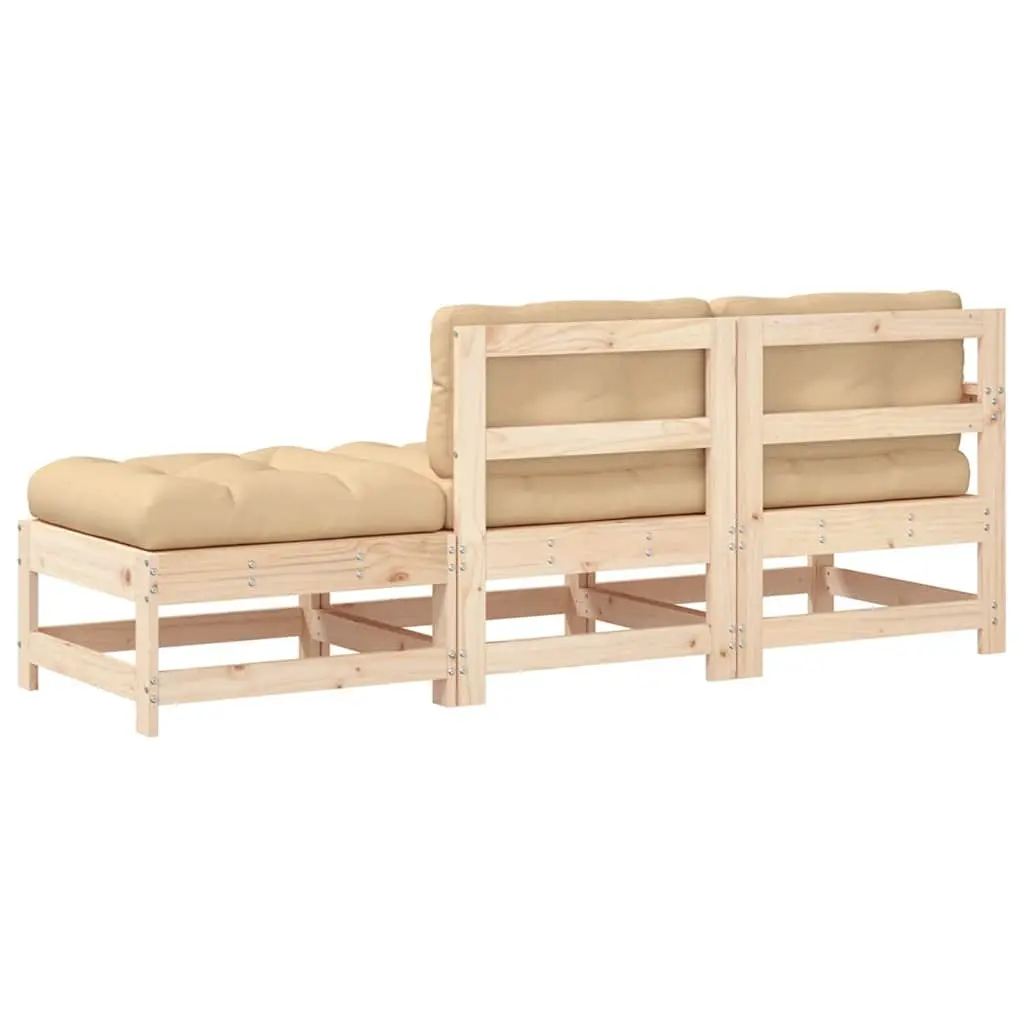 3 Piece Garden Lounge Set Solid Pine Wood Modular Sectional Sofa with Cushions Brown
