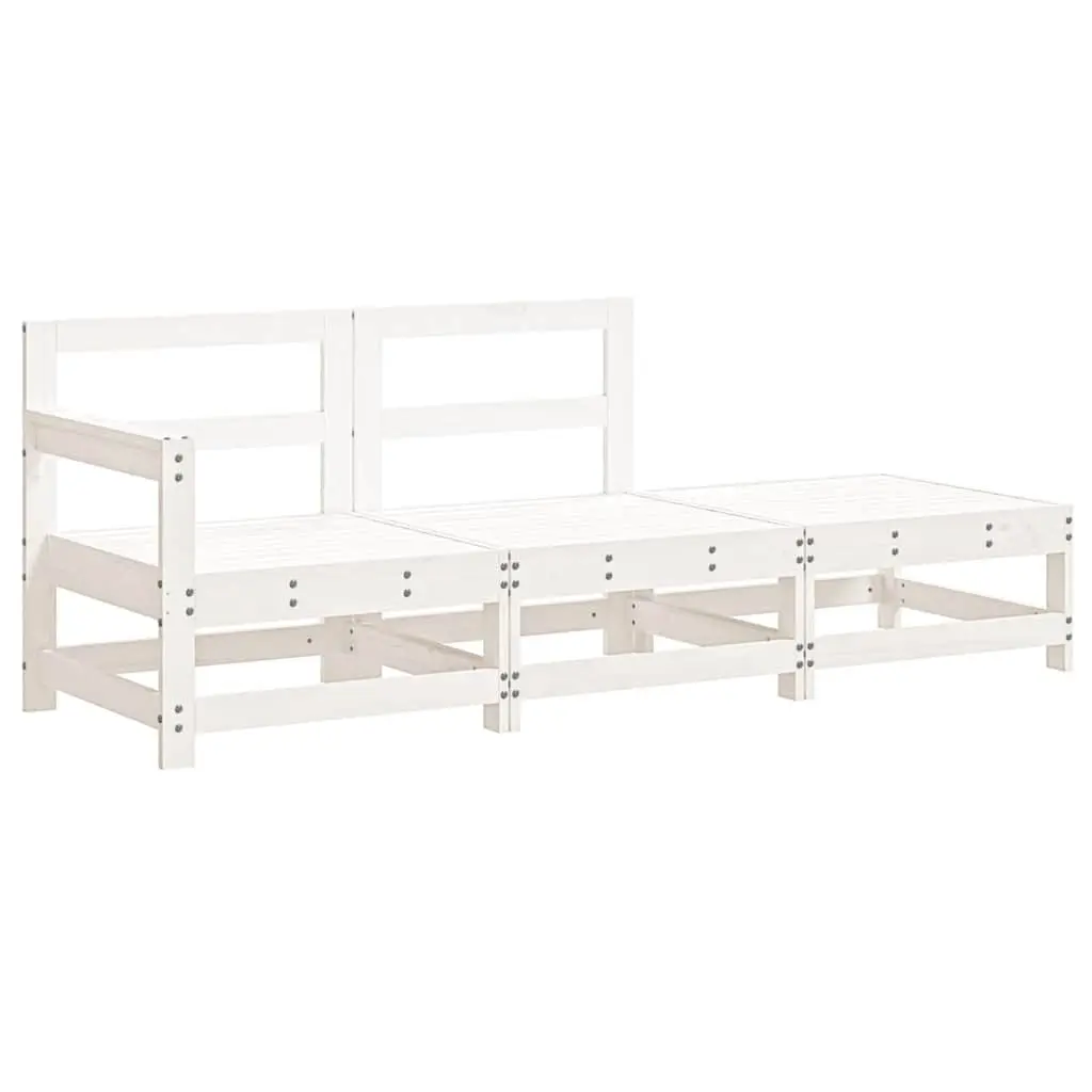 3 Piece Garden Lounge Set with Cushions Outdoor Sectional Seating White Wood