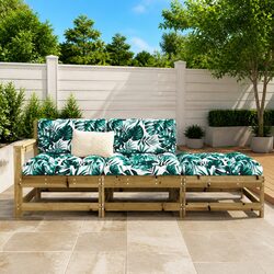 Garden Lounge Set 3 Piece Outdoor Sectional Sofa with Cushions Wood Patio