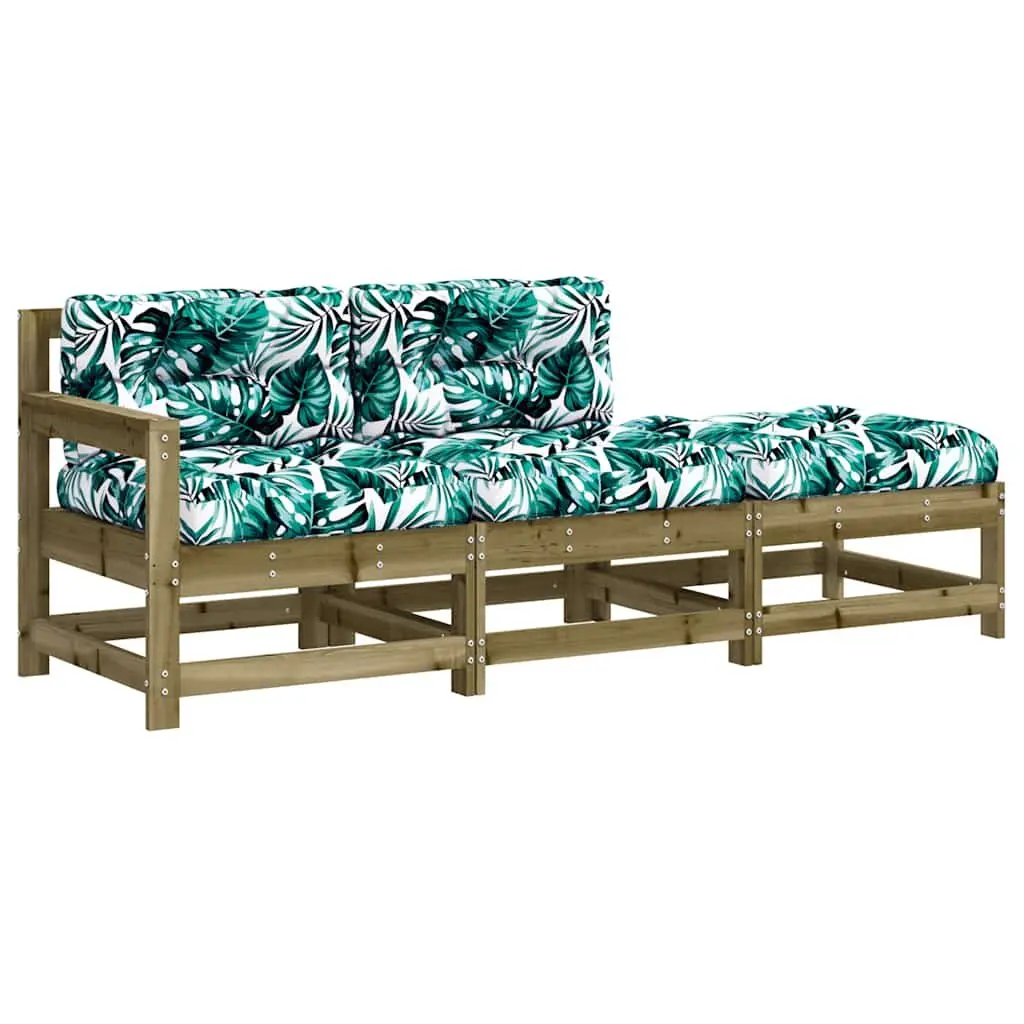 Garden Lounge Set Wooden 3 Piece Outdoor Sectional Sofa with Cushions Brown