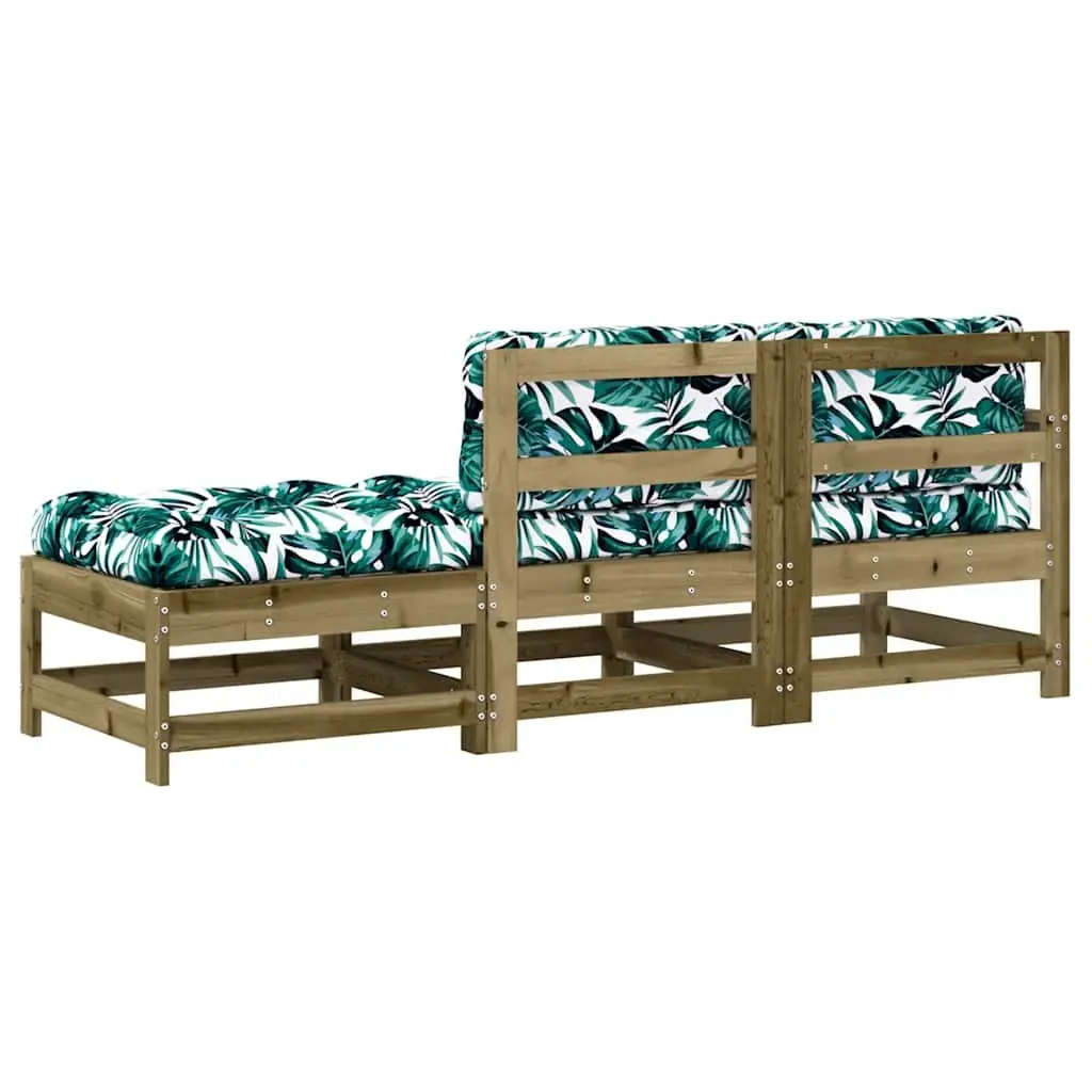 Garden Lounge Set Wooden 3 Piece Outdoor Sectional Sofa with Cushions Brown