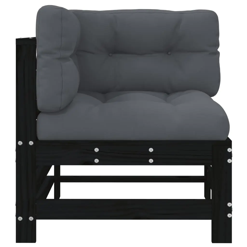Corner Sofa with Cushions Black Solid Pine Wood Garden Patio Outdoor Sectional