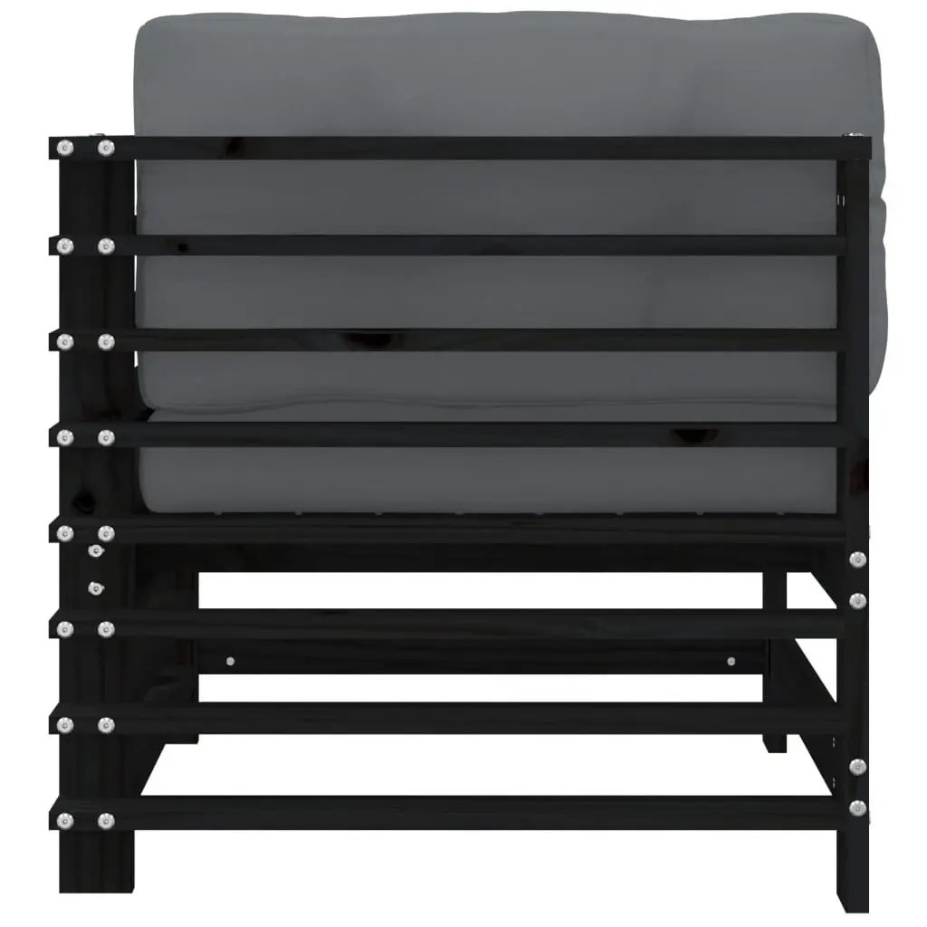 Corner Sofa with Cushions Black Solid Pine Wood Garden Patio Outdoor Sectional