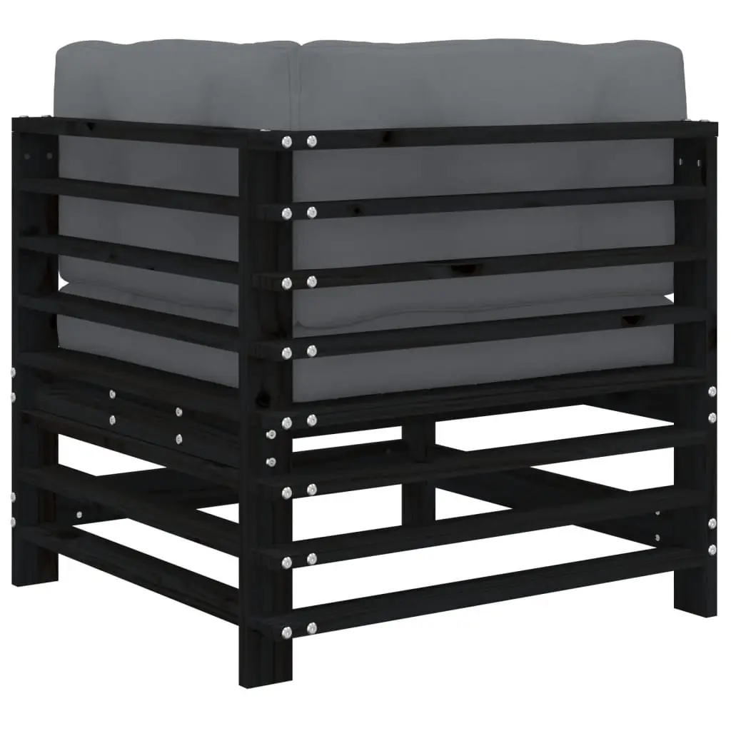 Corner Sofa with Cushions Black Solid Pine Wood Garden Patio Outdoor Sectional