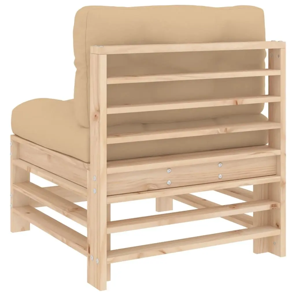 Outdoor Middle Sofa with Cushions Solid Wood Pine Garden Patio Sectional Seating