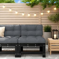 Outdoor Middle Sofa with Cushions Black Solid Pine Wood Garden Patio Sectional