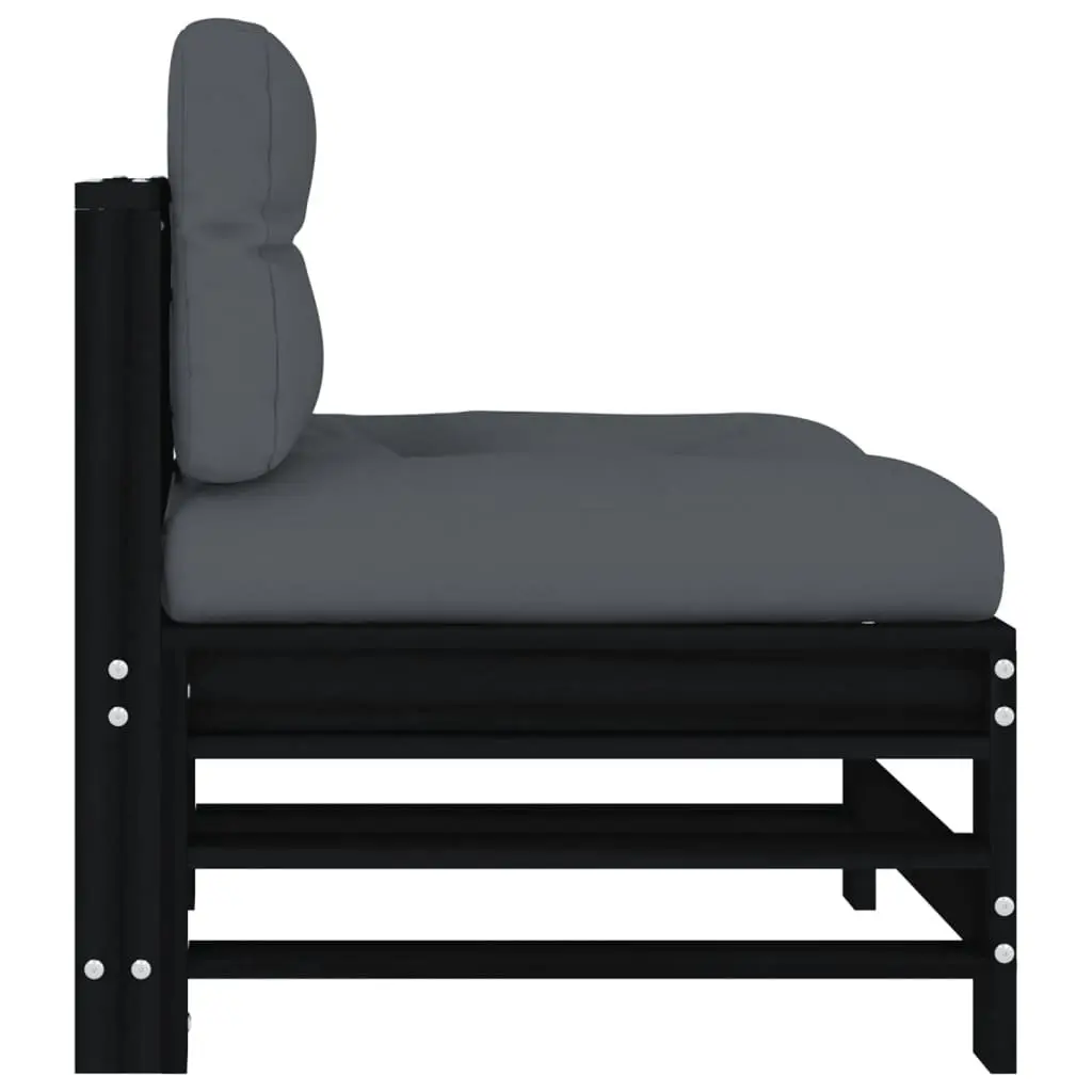Outdoor Middle Sofa with Cushions Black Solid Pine Wood Garden Patio Sectional