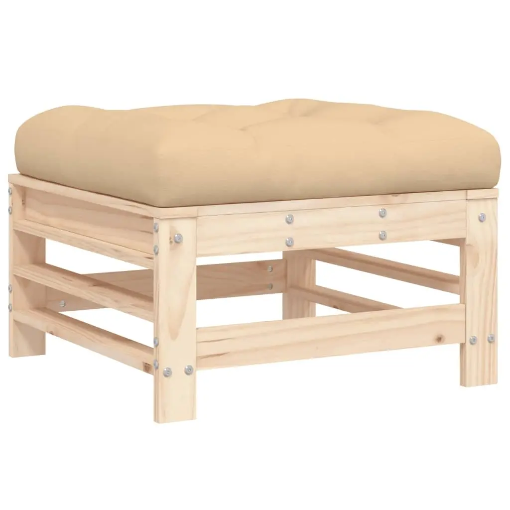 Garden Footstool with Cushion Solid Pine Wood Outdoor Patio Seating Furniture