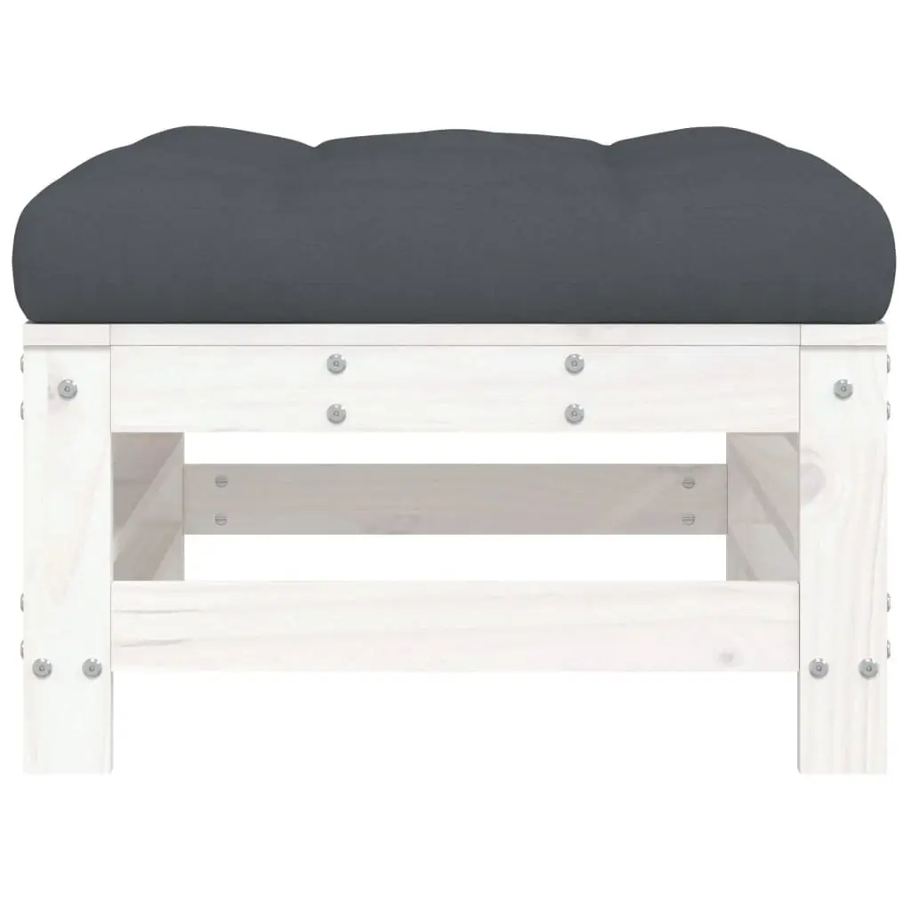 Pine Wood Garden Footstool Slatted White with Cushion Outdoor Patio Seating