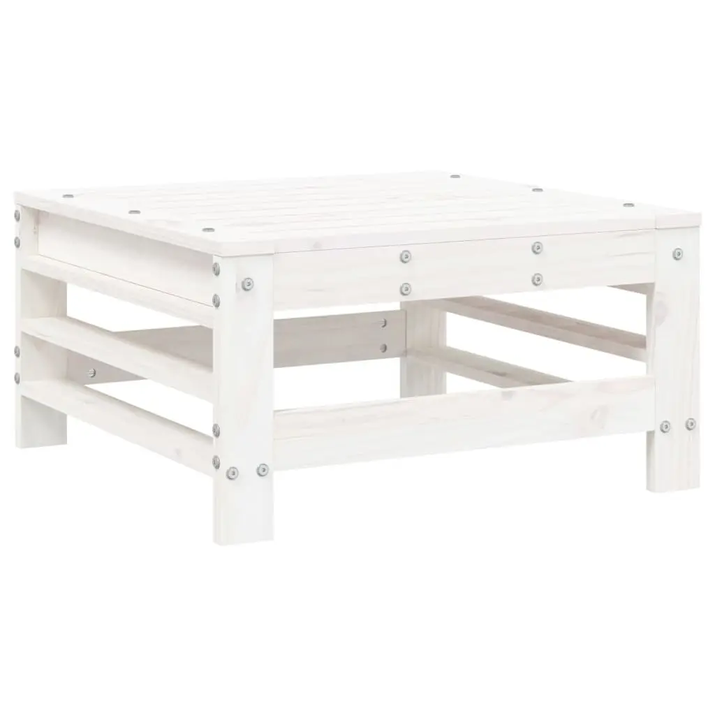Pine Wood Garden Footstool Slatted White with Cushion Outdoor Patio Seating