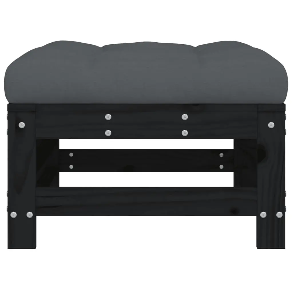 Outdoor Garden Footstool with Cushion Black Solid Pine Wood Slatted Design