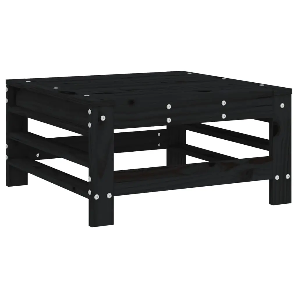 Outdoor Garden Footstool with Cushion Black Solid Pine Wood Slatted Design