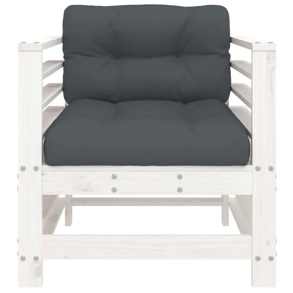 Garden Chairs with Cushions 2 pcs White Solid Wood Pine Patio Seating