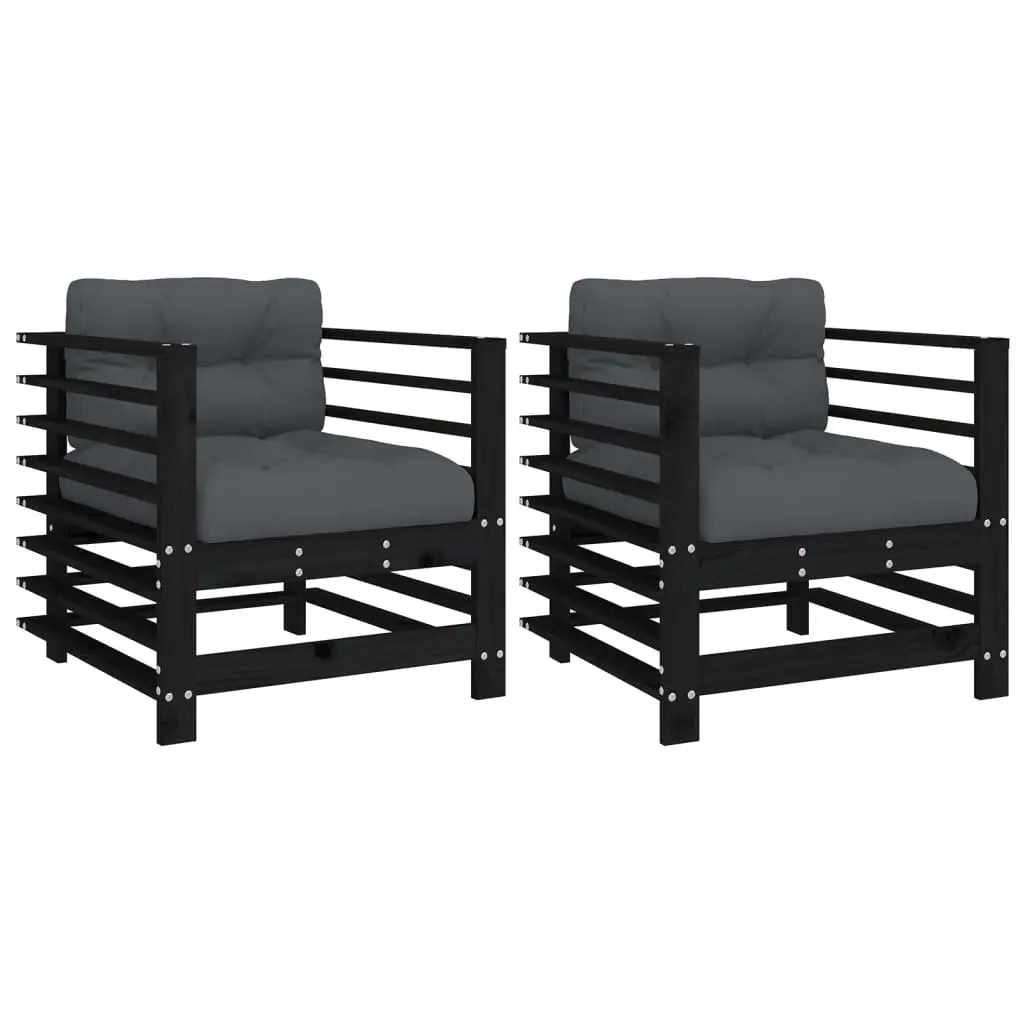 Outdoor Garden Chairs Wooden 2 pcs Black with Cushions