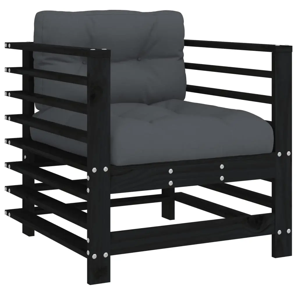 Outdoor Garden Chairs Wooden 2 pcs Black with Cushions