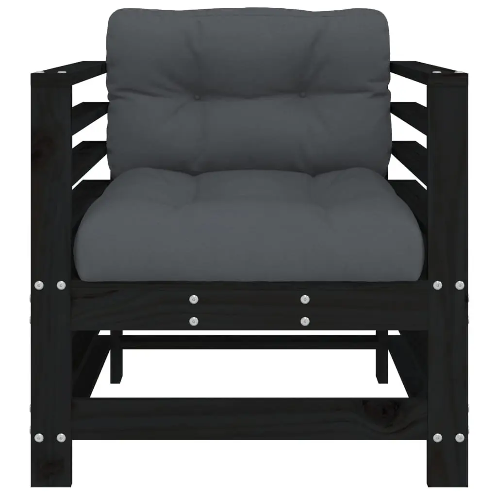 Outdoor Garden Chairs Wooden 2 pcs Black with Cushions