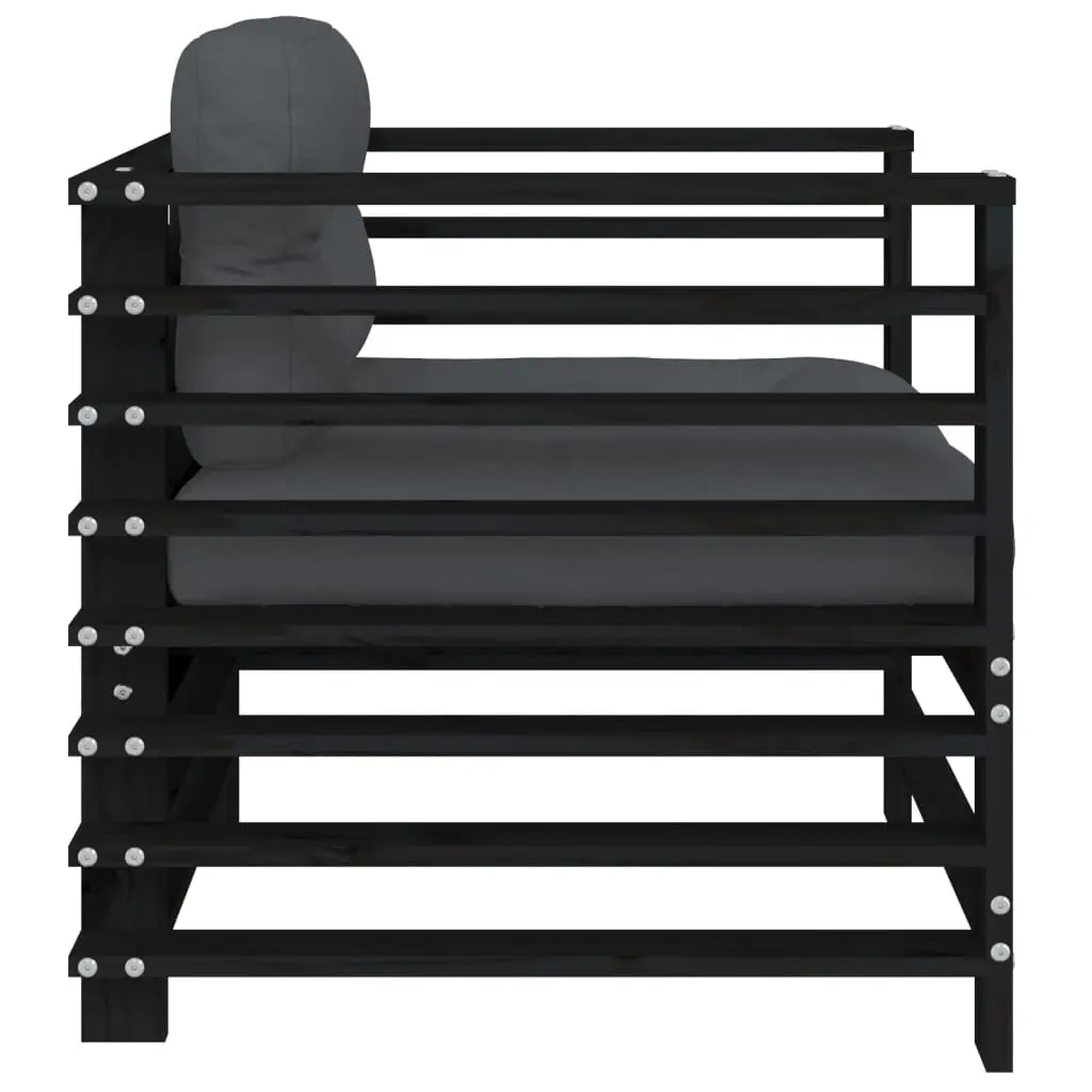 Outdoor Garden Chairs Wooden 2 pcs Black with Cushions