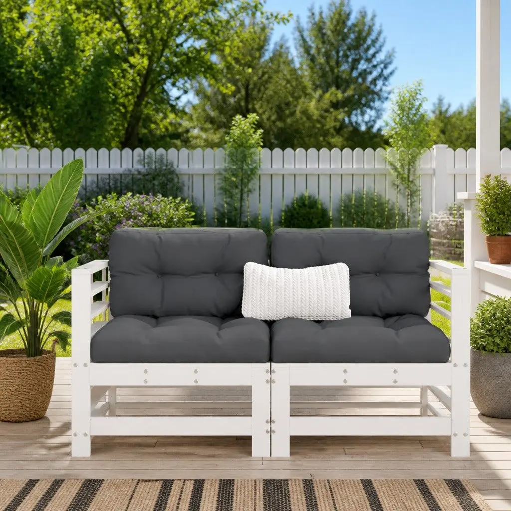 Corner Sectional Sofa Unit White Cushions Solid Pine Outdoor Garden Patio 2 Piece