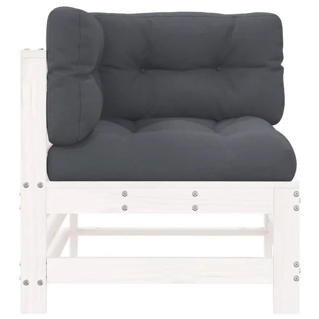 Corner Sectional Sofa Unit White Cushions Solid Pine Outdoor Garden Patio 2 Piece