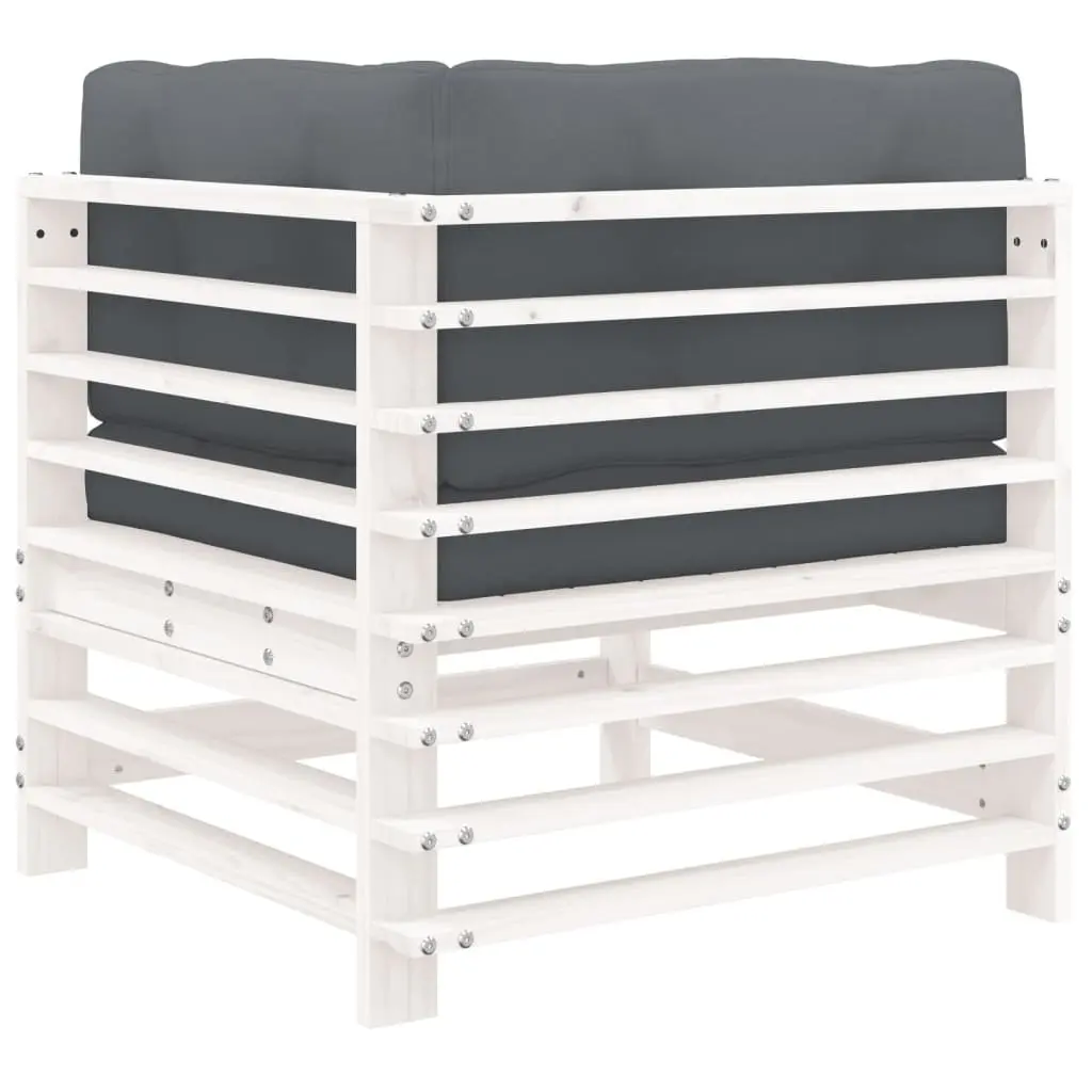 Corner Sectional Sofa Unit White Cushions Solid Pine Outdoor Garden Patio 2 Piece
