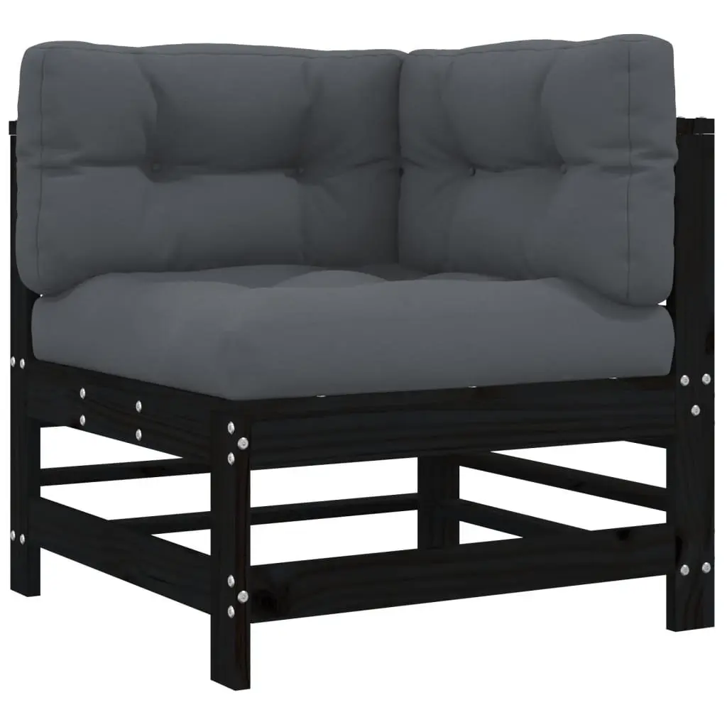 Corner Sectional Outdoor Sofa 2 pcs Black with Cushions Garden Patio Seating