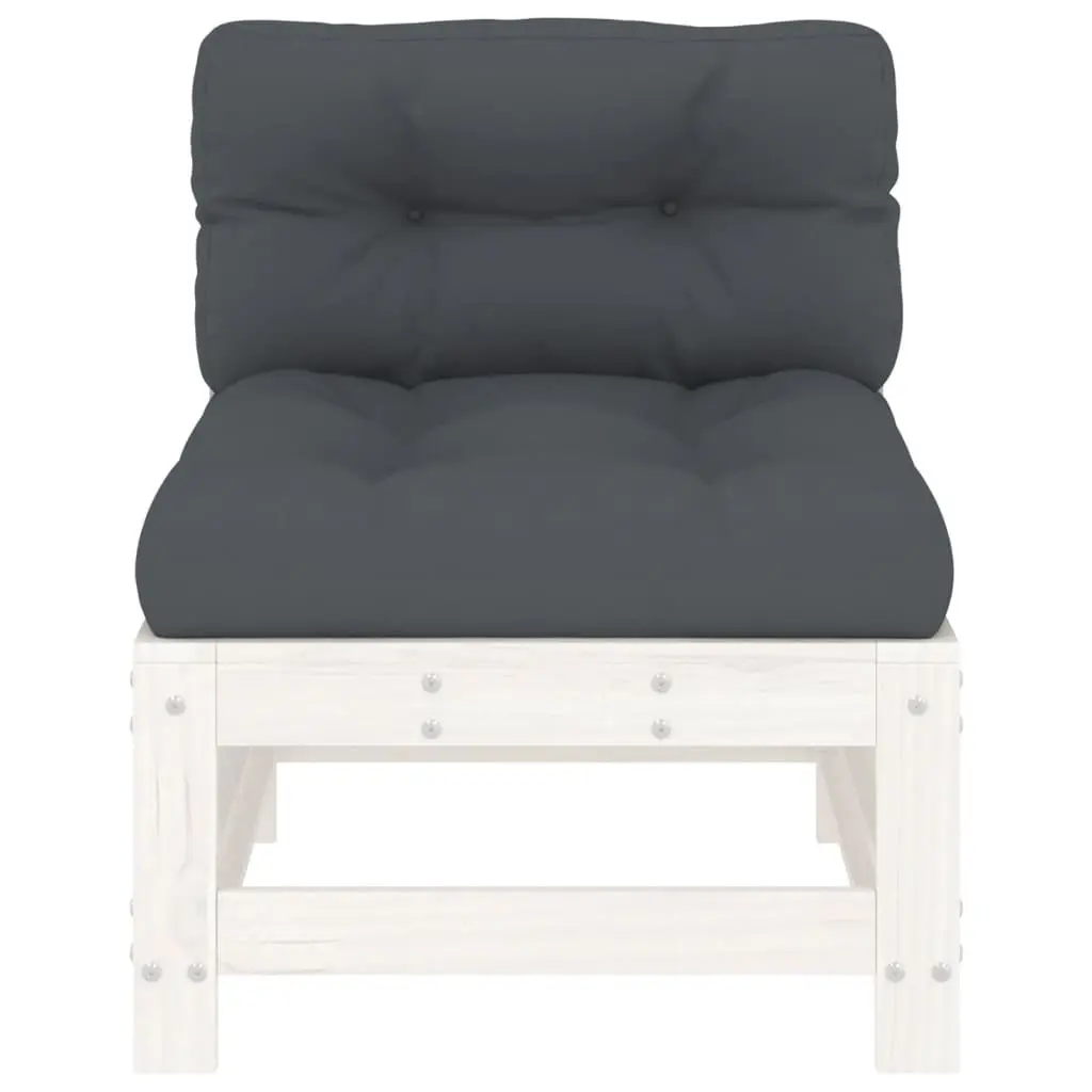 Outdoor Middle Sectional Sofa 2 pcs White Wood Cushions Garden Patio Furniture