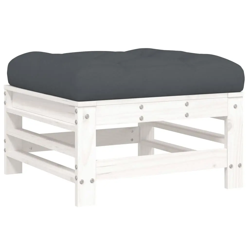 Outdoor Garden Footstools with Cushions White Solid Wood Pine Patio Seating 2pcs