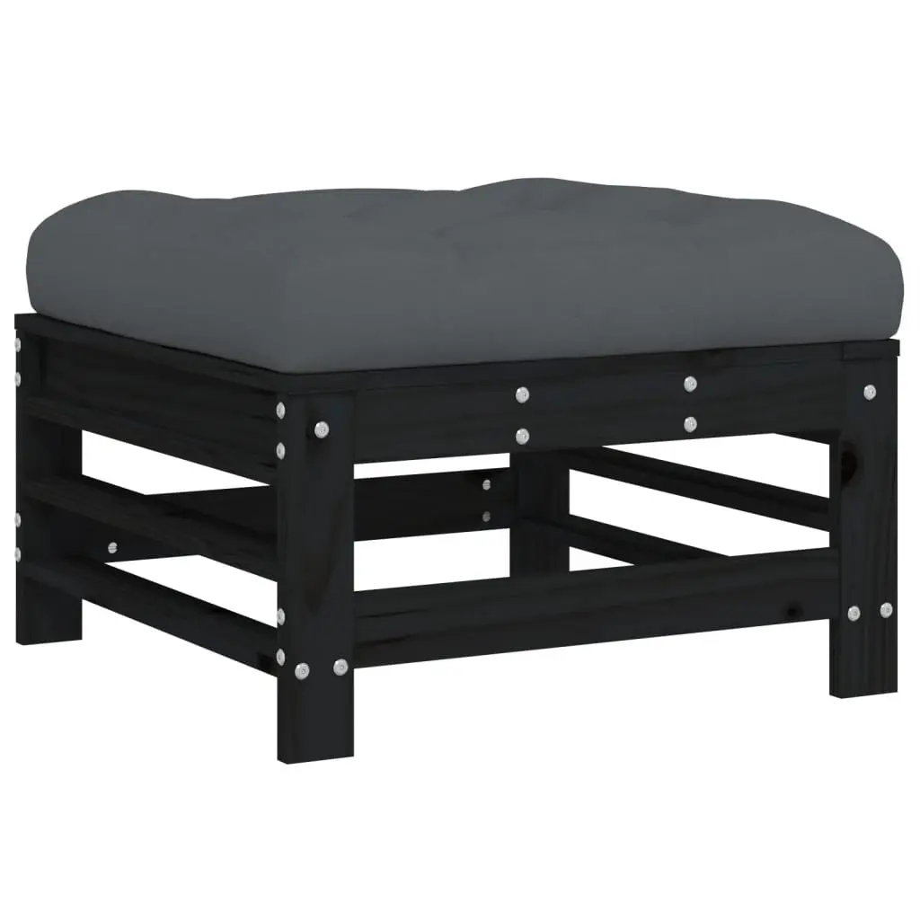 Outdoor Footstools with Cushions Solid Wood Patio Garden Seating 2 Pieces Black