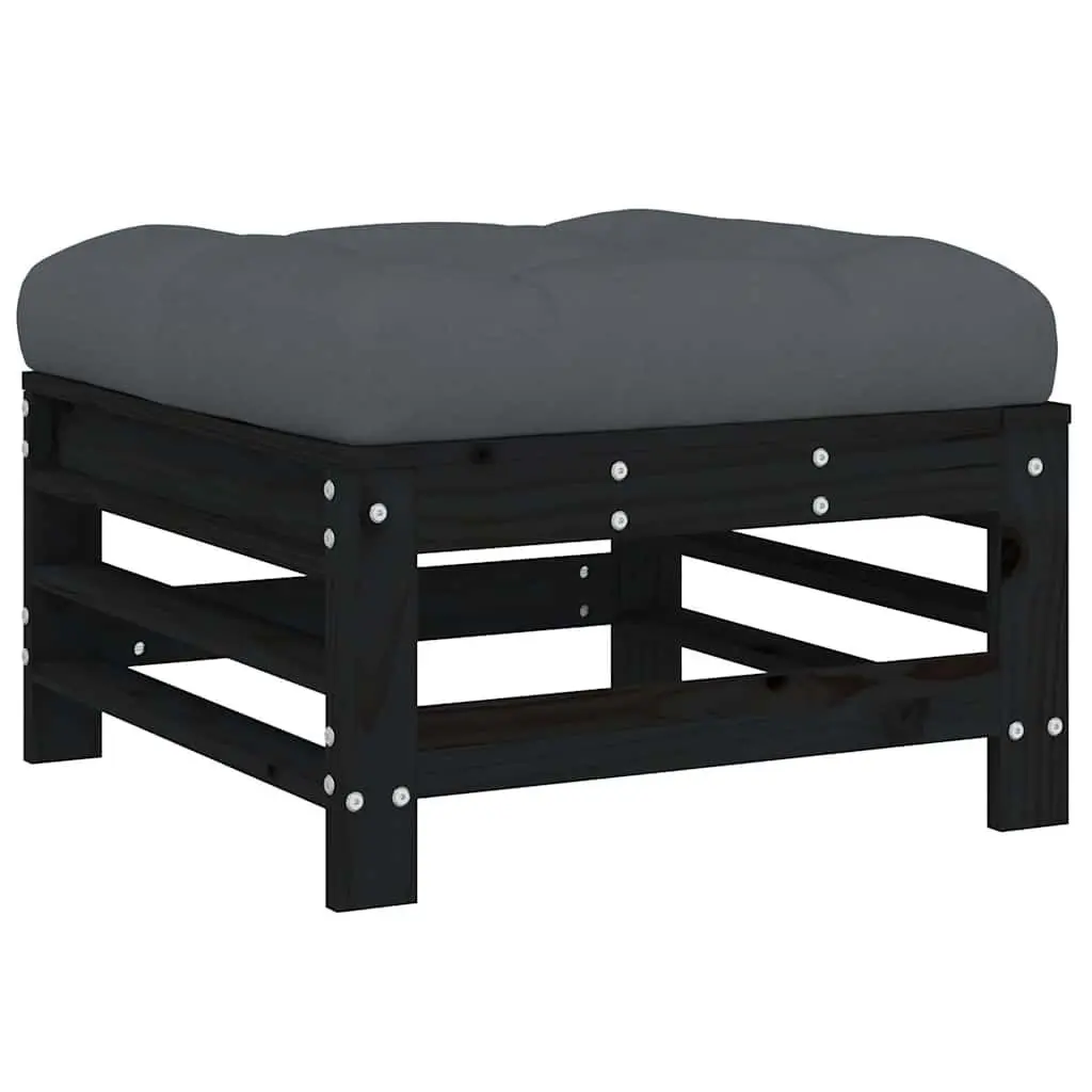 Outdoor Footstools with Cushions Solid Wood Patio Garden Seating 2 Pieces Black