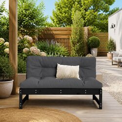 Outdoor Middle Sofa Section Black Garden Patio Modular Seating Unit Cushioned