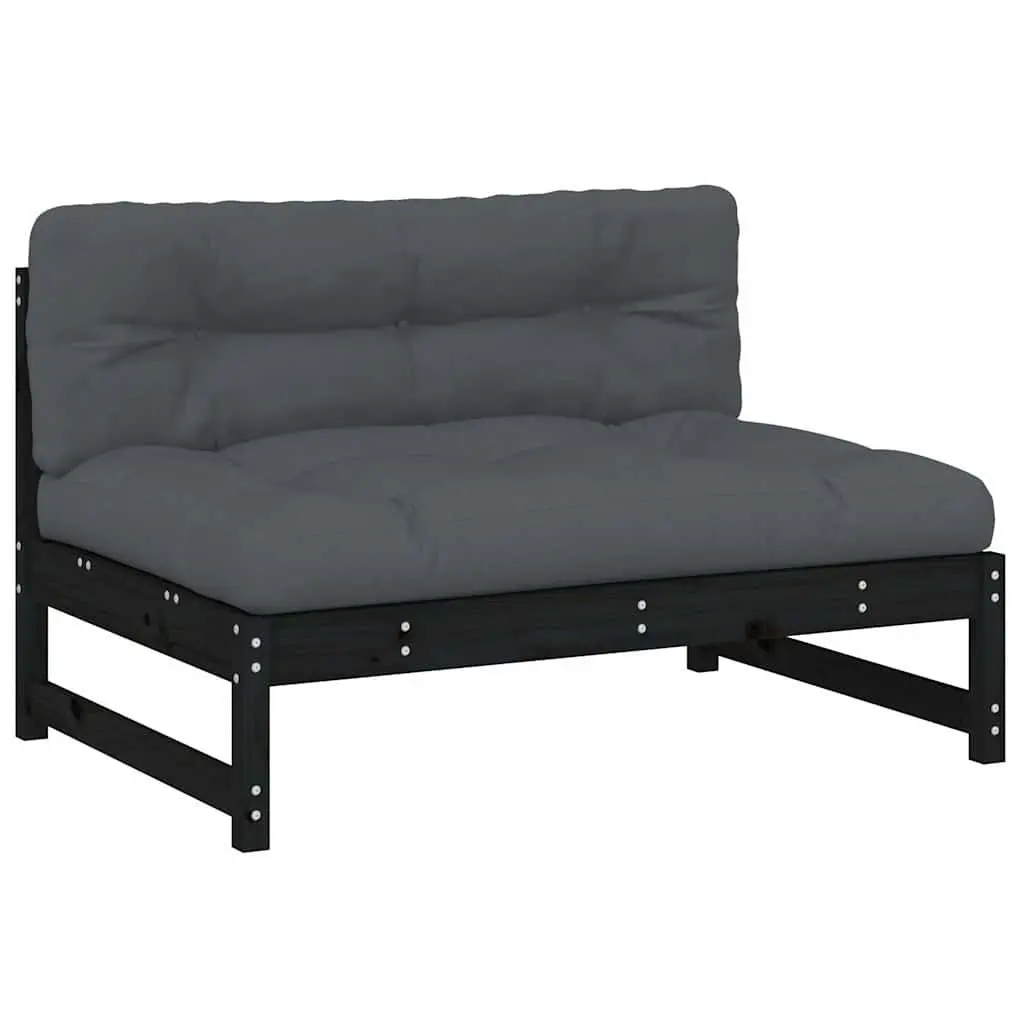 Outdoor Middle Sofa Section Black Garden Patio Modular Seating Unit Cushioned