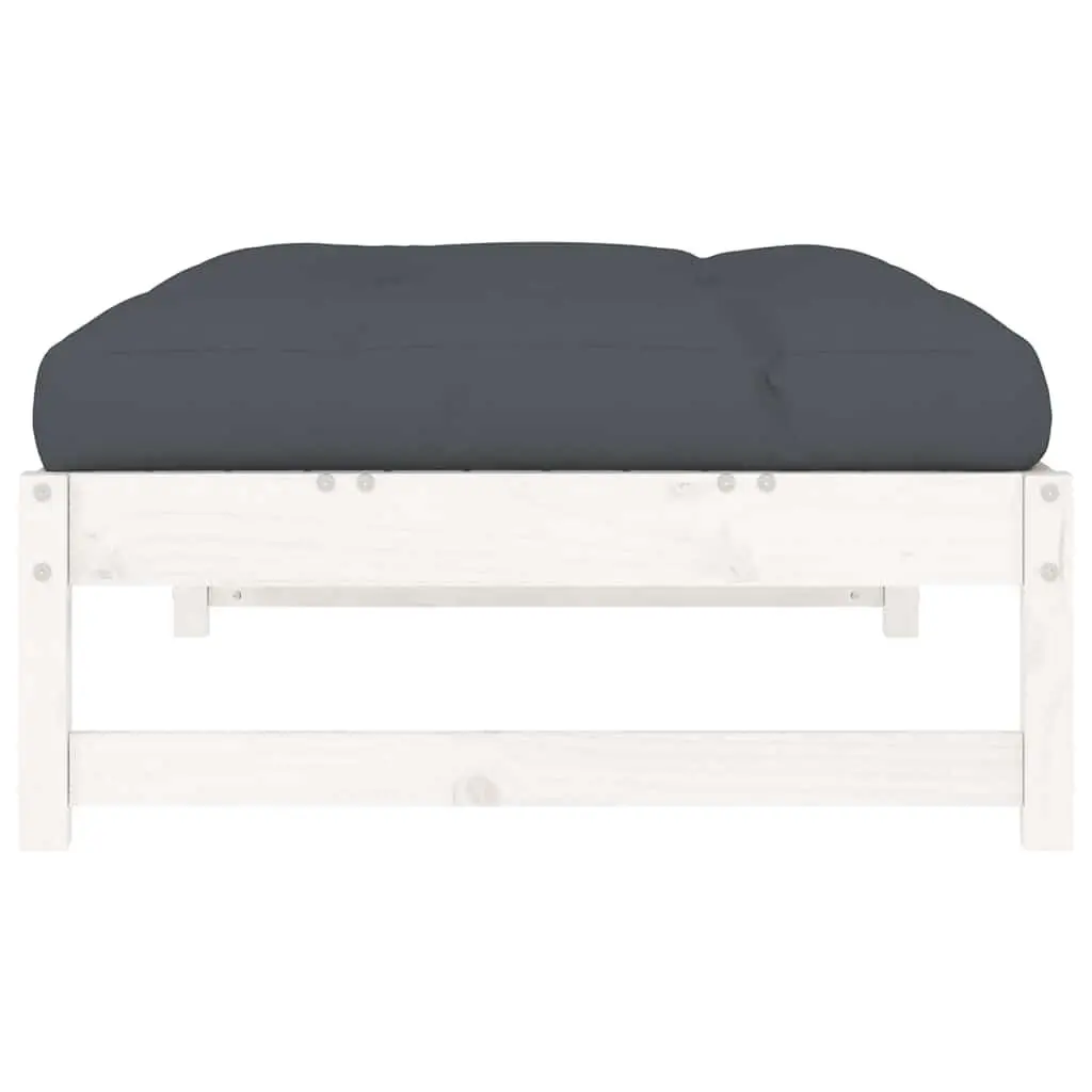 Outdoor Garden Footstool White Solid Wood Pine Slatted Design Patio Furniture