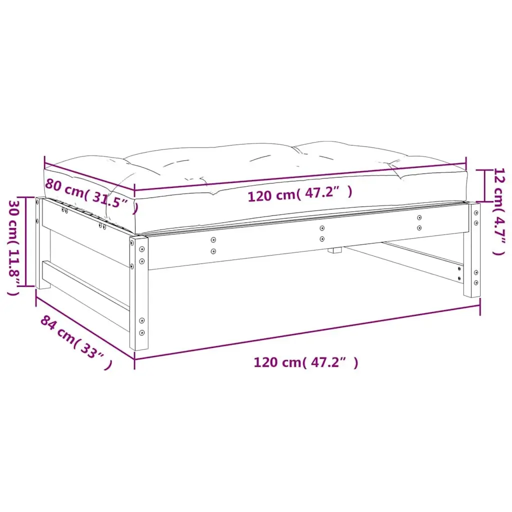 Outdoor Garden Footstool White Solid Wood Pine Slatted Design Patio Furniture